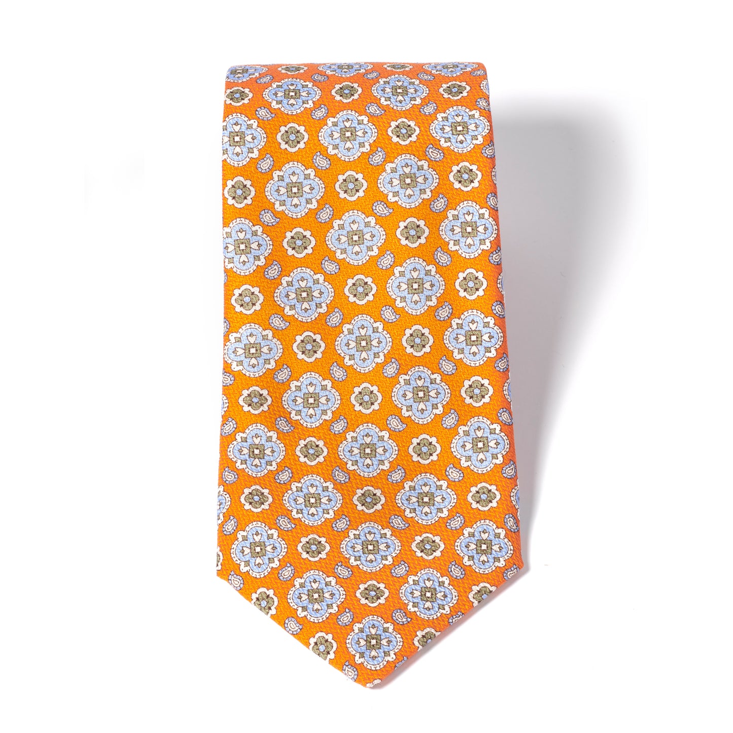 Orange, Blue and Beige Medallion Silk Tie