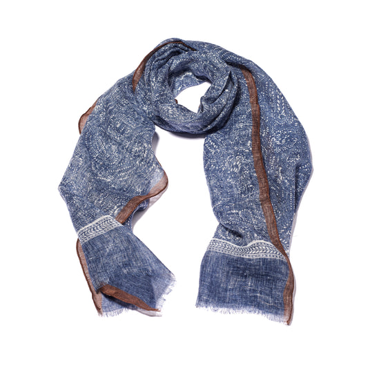 Dark Blue Printed Linen Scarf